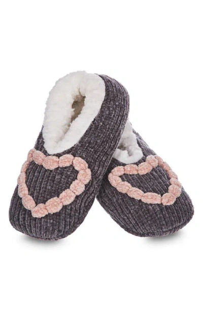 Memoi Cozy Heart Chenille Slipper Socks In Grey