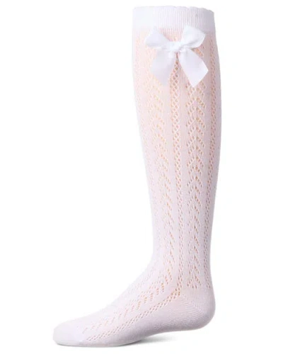 Memoi Kids'  Crochet Bow Knee High Sock In White