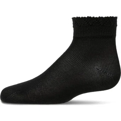 Memoi Kids'  Crochet Ruffle-trim Cotton Blend Ankle Sock In Black