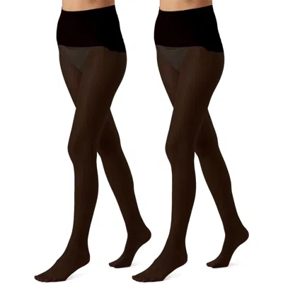 Memoi Crystal 2-pack Sheer Tights In Black