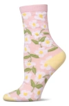 Memoi Daisy Pointelle Crew Socks In Pink