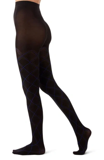 Memoi Diamond Opaque Tights In Persian Blue/black
