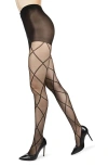Memoi Women's Diamond Patterned Fashion Sheer Tights Me-107 In Black