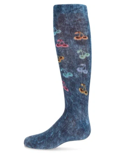 Memoi Kids'  Distressed Wash Denim Cherries Knee High Sock In Blue