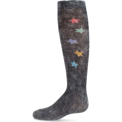 Memoi Kids'  Distressed Wash Denim Stars Knee High Sock In Black