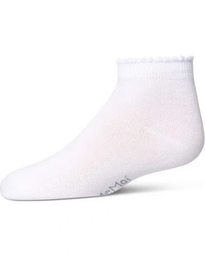 Memoi Babies'  Ditsy Floral Scalloped Cuff Anklet Sock In White