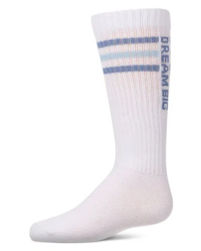 Memoi Kids'  Dream Big Triple-stripe Ribbed Varsity Knee Sock In White