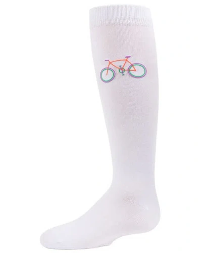Memoi Kids'  Embroidered Bicycle Knee-high Socks In White