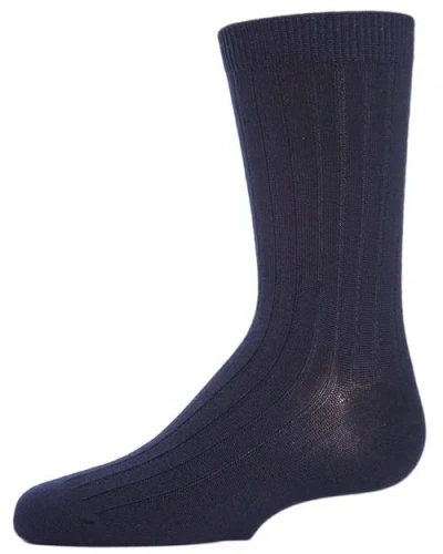 Memoi Kids'  Essential Ribbed Mercerized Crew Socks In Black
