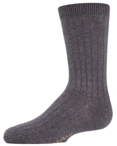 Memoi Kids'  Essential Ribbed Mercerized Crew Socks In Gray