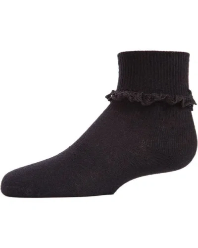 Memoi Kids'  Eyelet-ruffle-trim Ankle Sock In Black