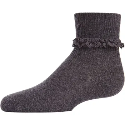 Memoi Babies'  Eyelet-ruffle-trim Ankle Sock In Gray