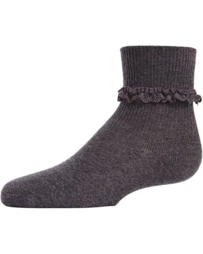 Memoi Kids'  Eyelet-ruffle-trim Ankle Sock In Gray