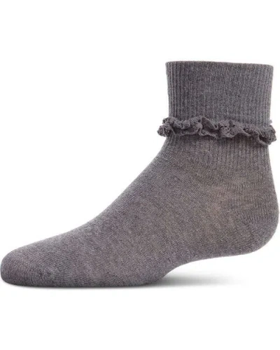 Memoi Kids'  Eyelet-ruffle-trim Ankle Sock In Gray
