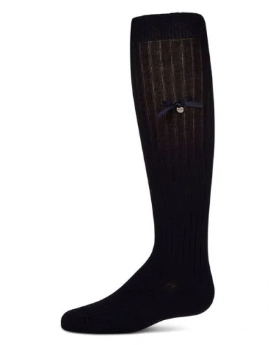 Memoi Kids'  Fancy Logo And Bow Trimmed Knee Sock In Black