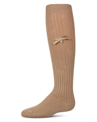 Memoi Kids'  Fancy Logo And Bow Trimmed Knee Sock In Brown
