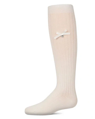 Memoi Kids'  Fancy Logo And Bow Trimmed Knee Sock In Neutral