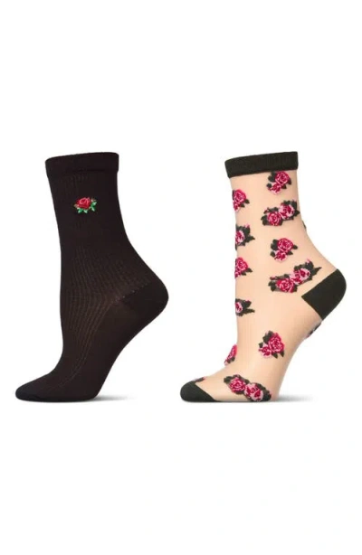 Memoi Fashion Floral Assorted 2-pack Crew Socks In Navy