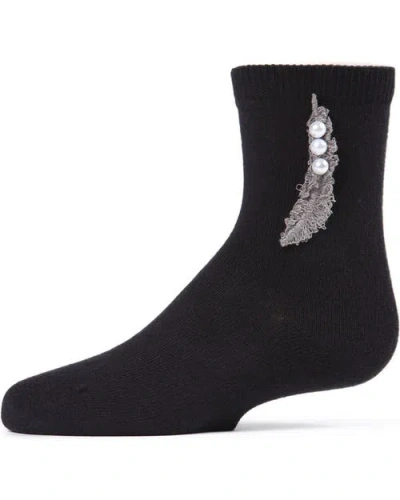 Memoi Kids'  Feathery Combed Faux Pearl Crew Socks In Black