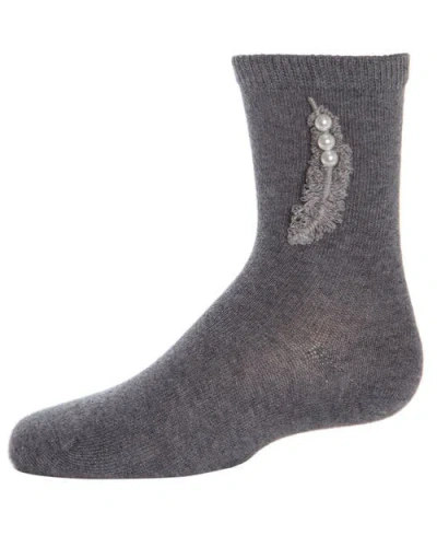 Memoi Kids'  Feathery Combed Faux Pearl Crew Socks In Gray