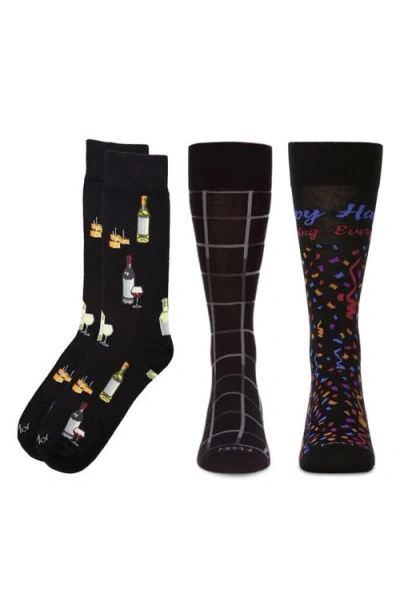 Memoi Festivities Assorted 3-pack Novelty Crew Socks In Black