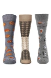 Memoi Festivities Assorted 3-pack Novelty Crew Socks In Gray