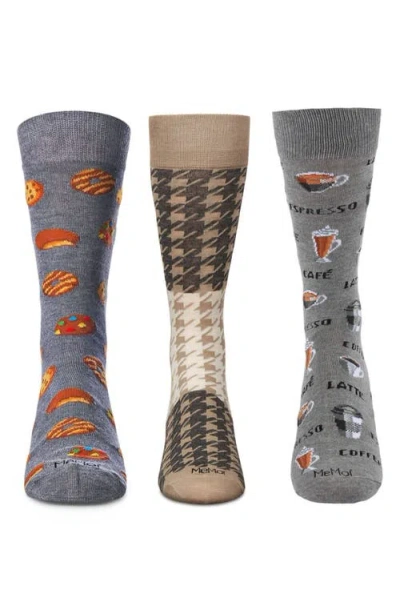 Memoi Festivities Assorted 3-pack Novelty Crew Socks In Gray