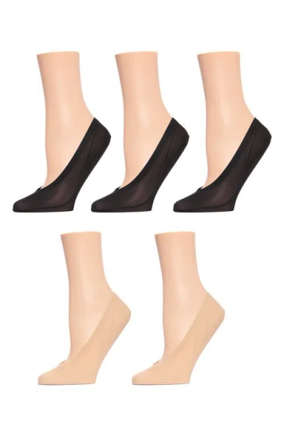 Memoi Fine Edge Sock Liners In Black-beige