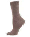 Memoi Flat Knit Cashmere Women's Crew Socks In Hemp Heath