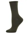 Memoi Flat Knit Cashmere Women's Crew Socks In Kombu Gree