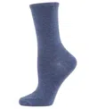 Memoi Flat Knit Cashmere Women's Crew Socks In Med Denim