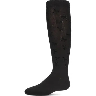 Memoi Kids'  Flocked Bow Knee-high Socks In Black