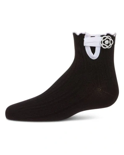 Memoi Babies'  Floral Button Anklet Socks In Black