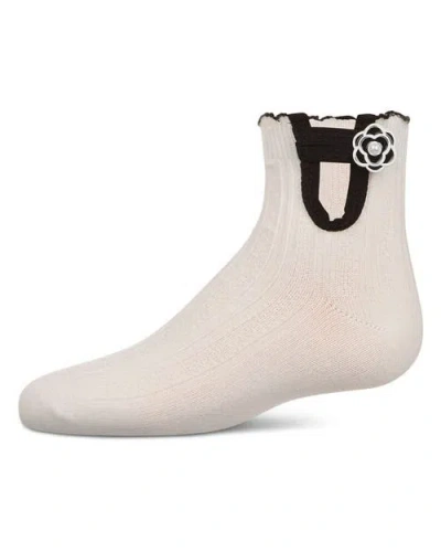 Memoi Kids'  Floral Button Anklet Socks In White