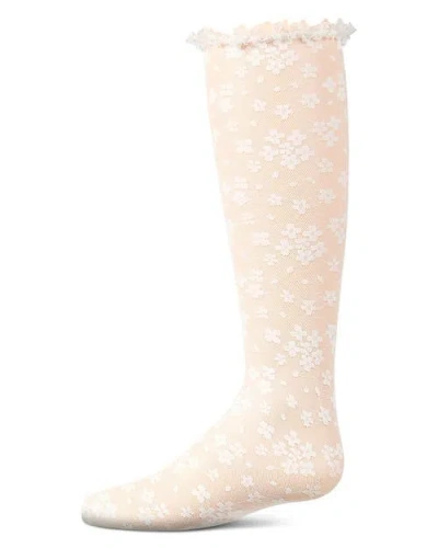 Memoi Babies'  Floral Lace Mesh Knee High Sock In Brown