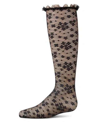 Memoi Kids'  Floral Lace Mesh Knee High Sock In Brown