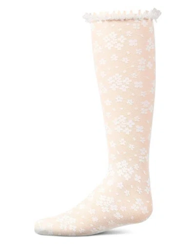 Memoi Kids'  Floral Lace Mesh Knee High Sock In Neutral