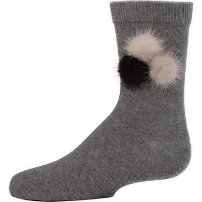 Memoi Kids'  Fluffy Trio Pom-pom Crew Socks In Gray