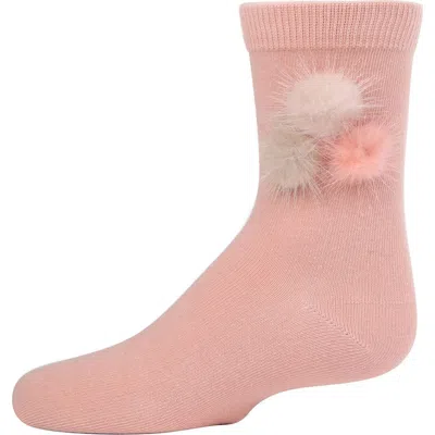 Memoi Kids'  Fluffy Trio Pom-pom Crew Socks In Pink
