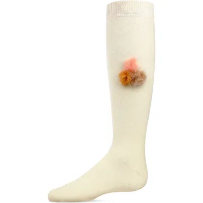 Memoi Kids'  Fuzzy And Fun Pom-pom Knee Socks In White