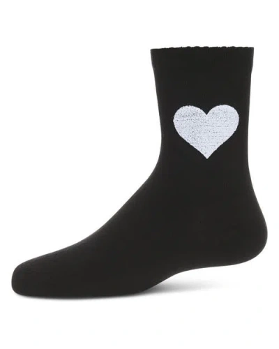 Memoi Kids'  Fuzzy-heart-embroidered Crew Sock In Black