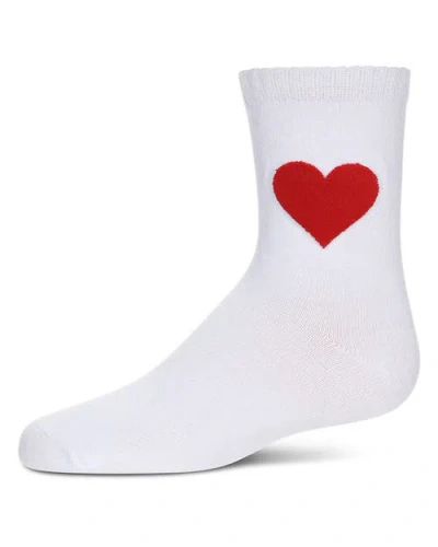 Memoi Kids'  Fuzzy-heart-embroidered Crew Sock In White