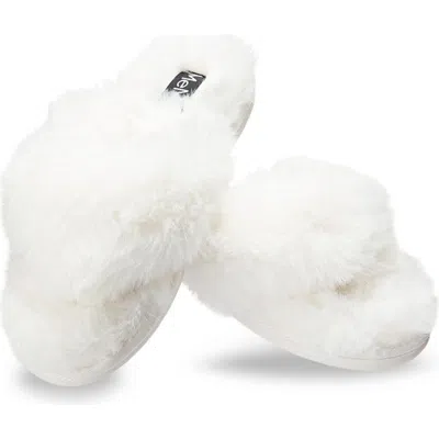 Memoi Fuzzy Plush Faux Fur Flip Flop Slipper In White