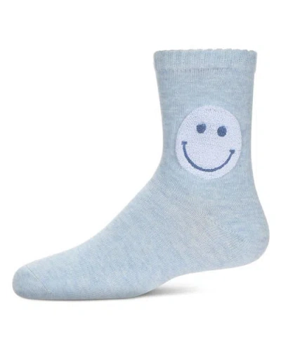 Memoi Kids'  Fuzzy Smiley Face Crew Socks In Blue