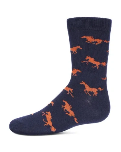 Memoi Kids'  Galloping Horse Crew Socks In Blue