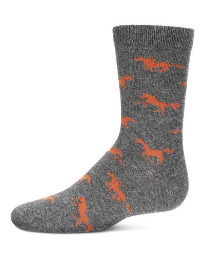Memoi Kids'  Galloping Horse Crew Socks In Gray