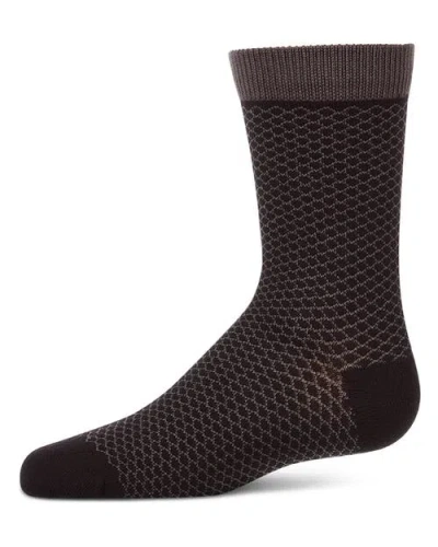 Memoi Kids'  Geo Geometric Diamond-pattern Everyday Crew Sock In Brown