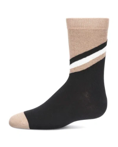 Memoi Kids'  Geometric Diagonal Stripe Crew Socks In Black