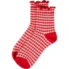 Memoi Gingham Ankle Socks In Red