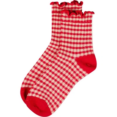 Memoi Gingham Ankle Socks In Red
